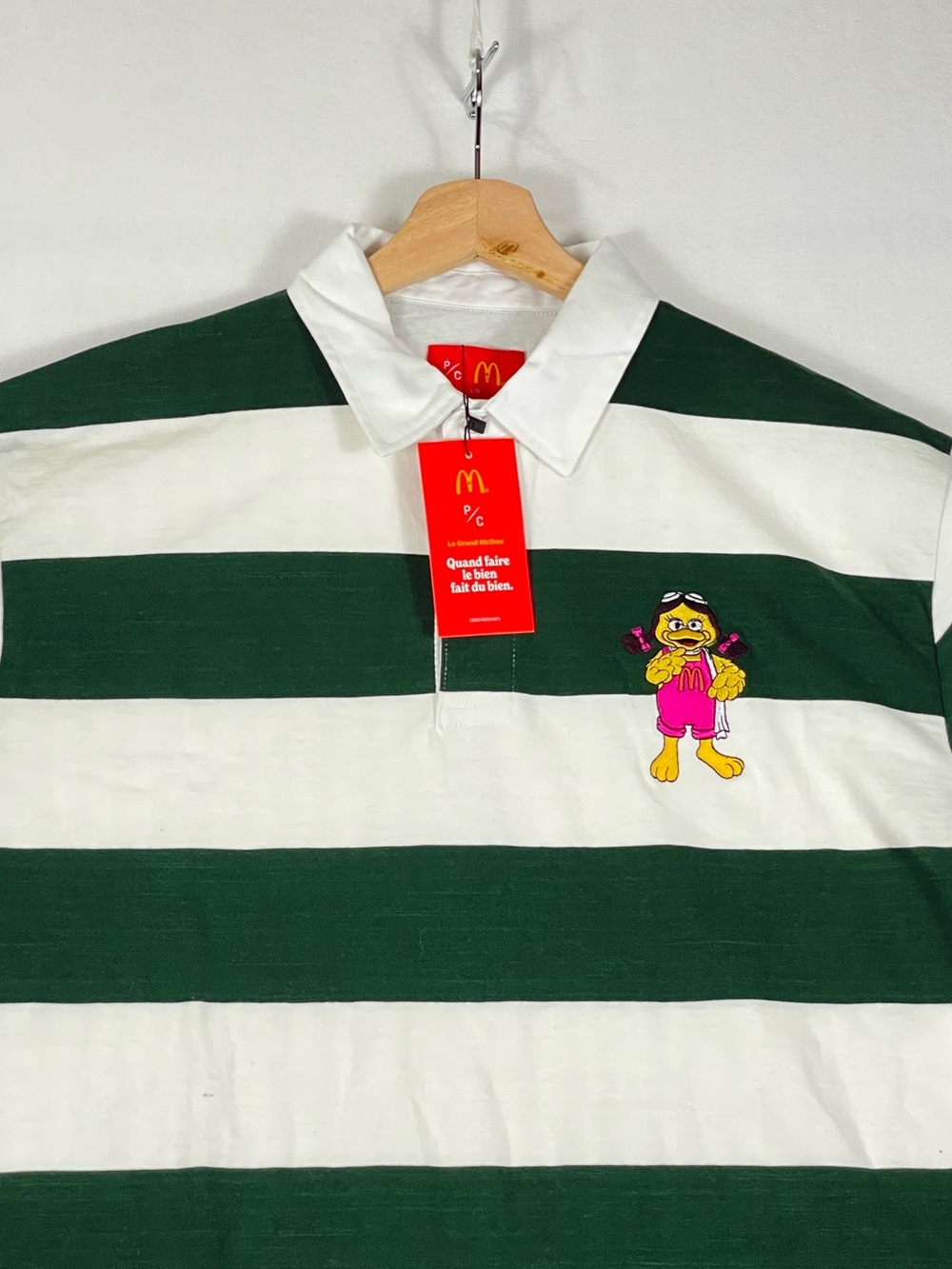 Peace Collective x McDonalds Birdie Dark Green Rugby Shirt Striped Cotton Sz L